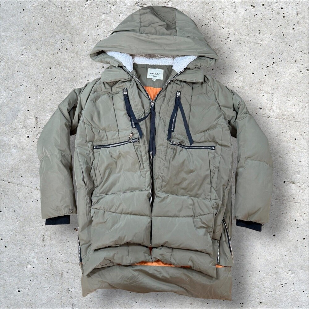 Orolay Thickened Down Jacket Womens XS Brown Hooded Puffer Parka Coat Winter